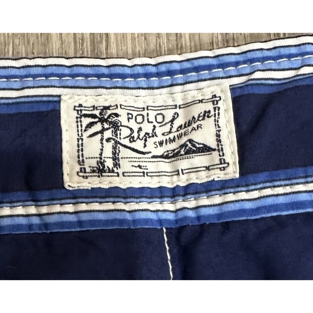 Polo Ralph Lauren Shorts Mens 34 Swim Trunks Blue White Striped Mesh Liner Short - Picture 10 of 14
